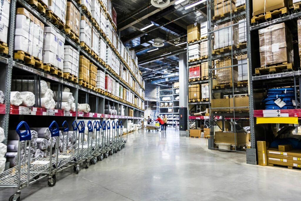 Interior of a modern warehouse with racking